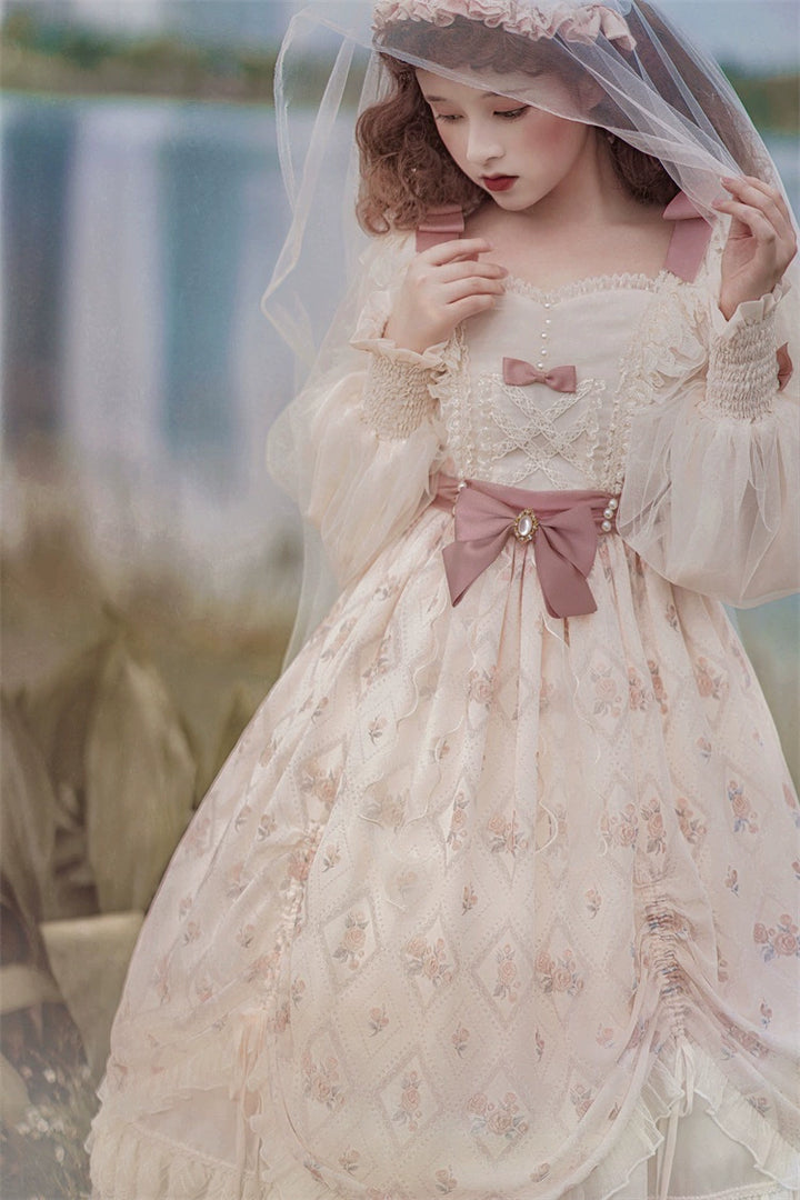 Elegant Lolita Dress Cottagecore Dress Long-Sleeved Beige Dress 36470:515878 36470:515878