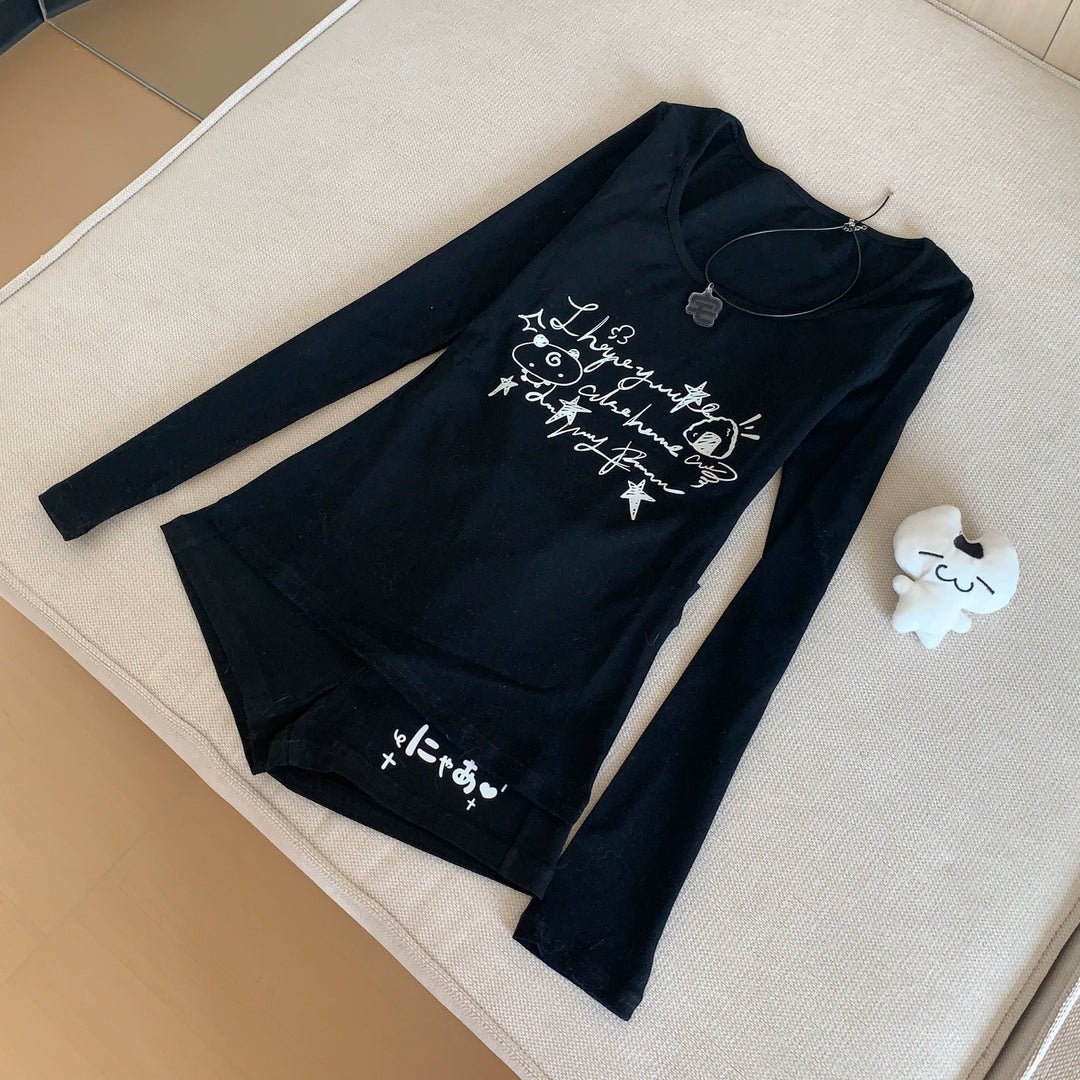 Long-Sleeved Gyaru Style Shirt with Otaku Graphic Print 42901:757228