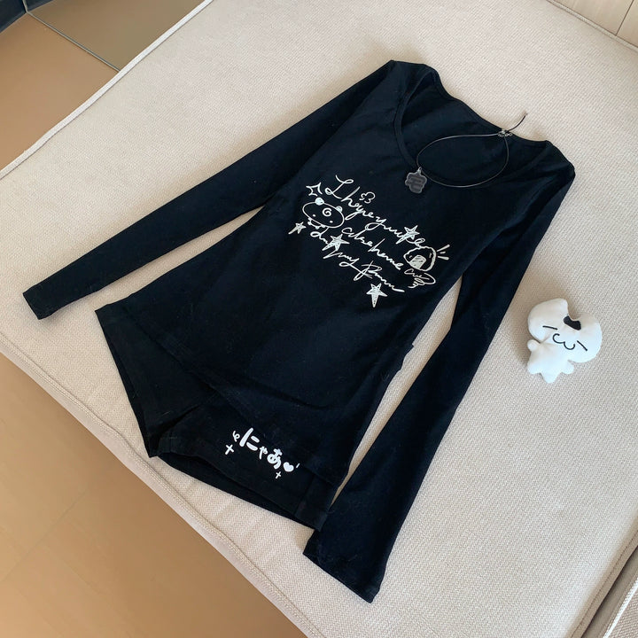 Long-Sleeved Gyaru Style Shirt with Otaku Graphic Print 42901:757228