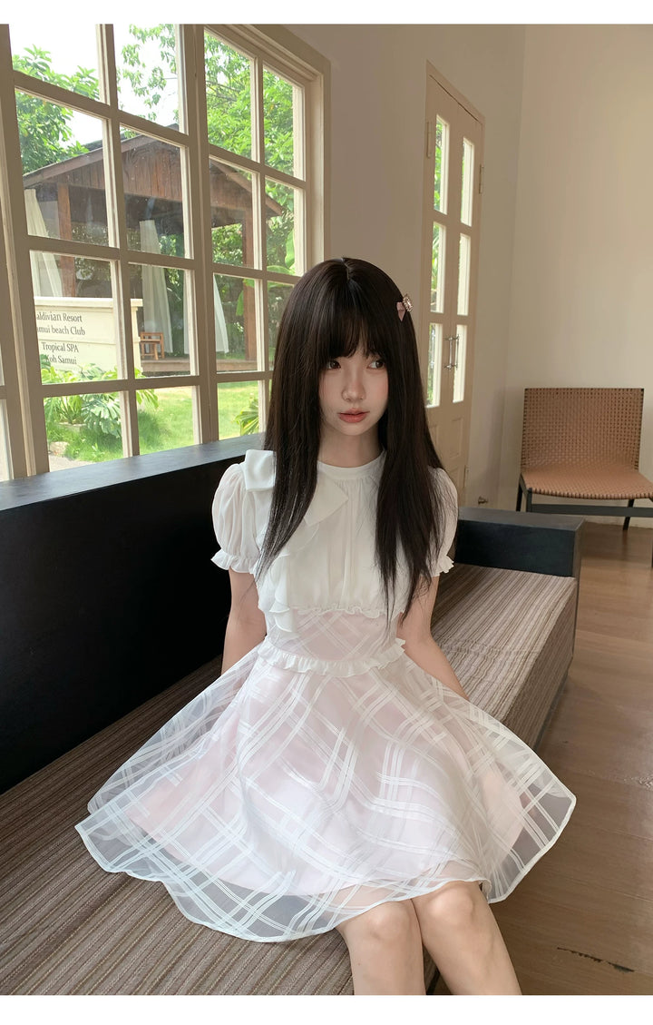 Seiso Kei High Waist Dress, Diamond Grid Tulle Hem 45623:858551