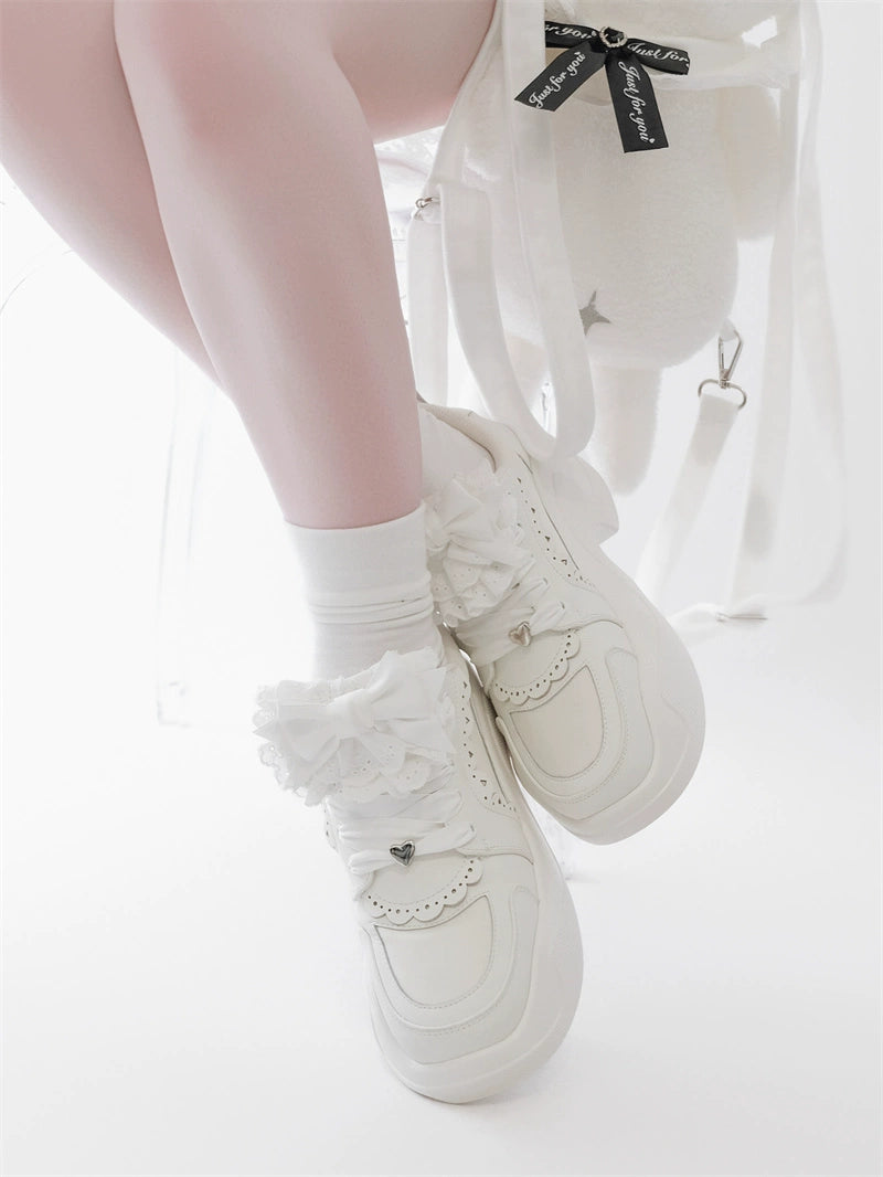 Jirai Kei Shoes Platform High-heels Lace Bow Sneakers 42161:729246