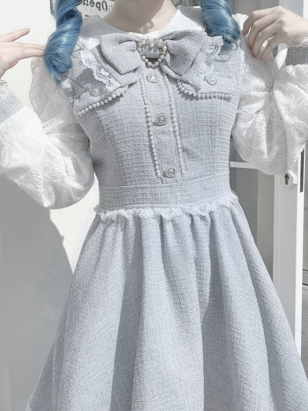 Ryousangata One-Piece Dress, Lace and Tweed 44015:792785