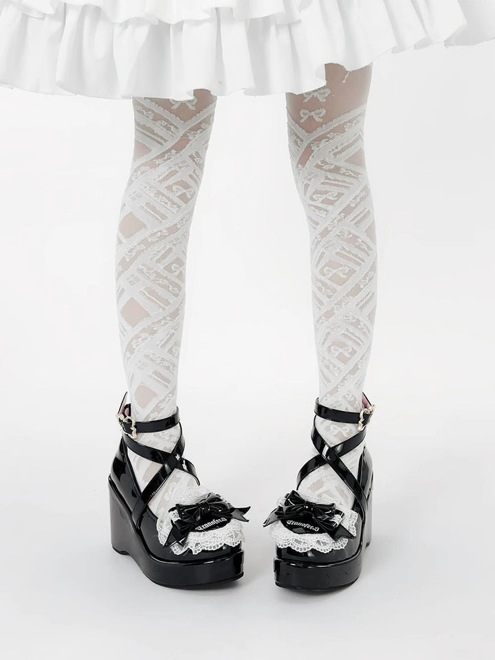 Sweet Lolita Wedge Shoes, Heart & Bow Details 45951:872531