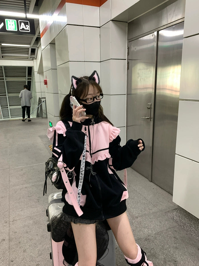 Jirai Kei Coat Cat Ear Hooded Coat Fleece Lined Multicolor 39794:646246