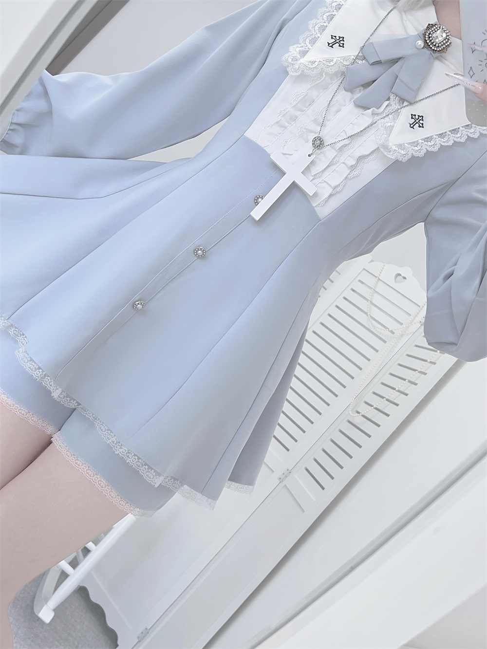 Jirai Kei Dress Set, Pointed Collar With Cross Accents 44145:797305