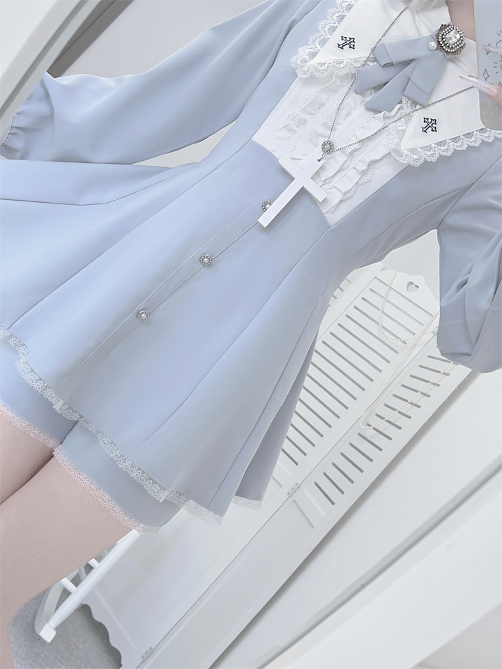 Jirai Kei Dress Set, Pointed Collar With Cross Accents 44145:797305