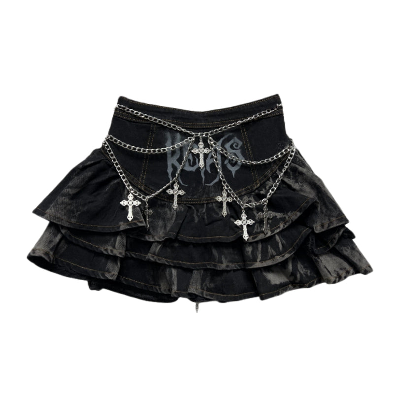 Gothic Puffy Skirt Subculture High Waist Denim Skirt (L M S) 37472:560812