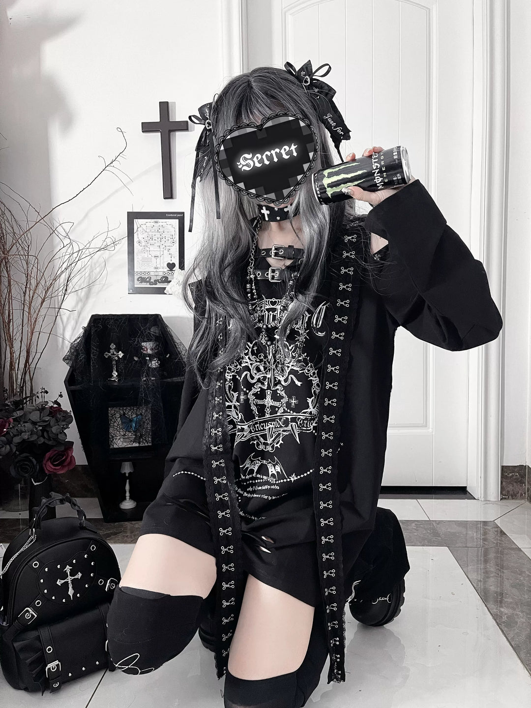 Subculture Long-Sleeved T-shirt, Belted Neck 44563:816457