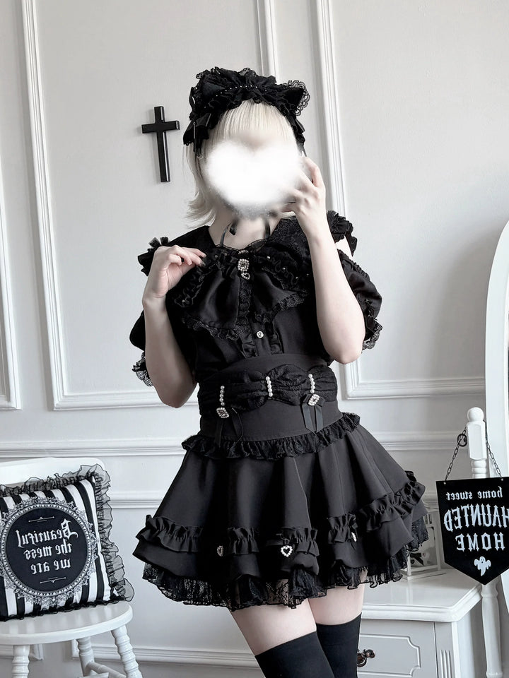 Fluffy Jirai Kei Bubble Skirt, Detachable Waist Bows 45936:870220