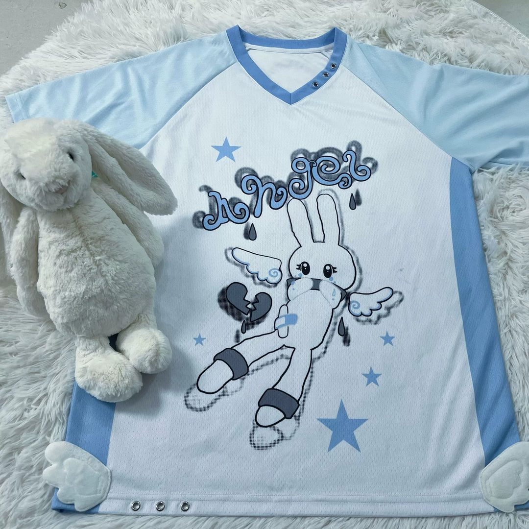 Angel Bunny Tenshi Kaiwai T-shirt, Jersey-Inspired Style 43506:778619