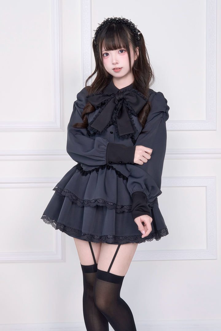 Long-sleeved Jirai Kei Dress, Elastic Shorts 44117:796534