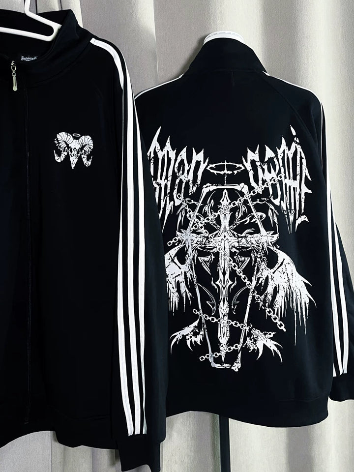 Loose Fit Subculture Jacket, Zipper Closure 44560:815680