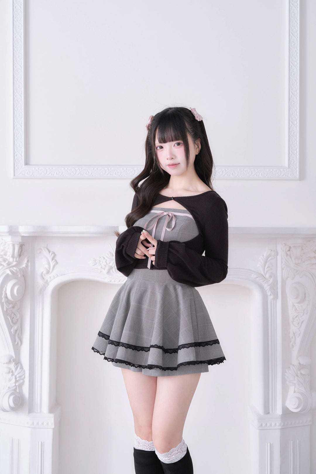 Ryousangata Plaid Dress, Knit Bolero & Elastic Shorts 44815:822702