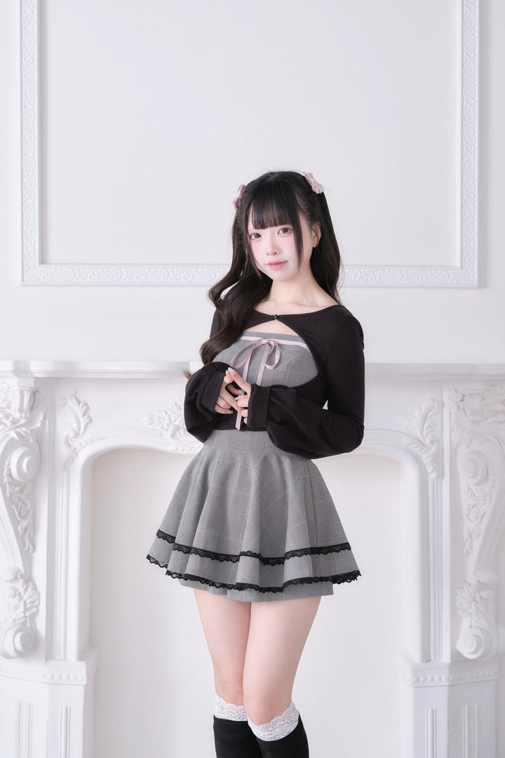 Ryousangata Plaid Dress, Knit Bolero & Elastic Shorts 44815:822702