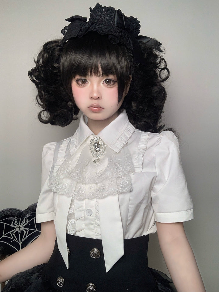 Gothic Lolita Blouse White Short-sleeved Shirt 37554:566504