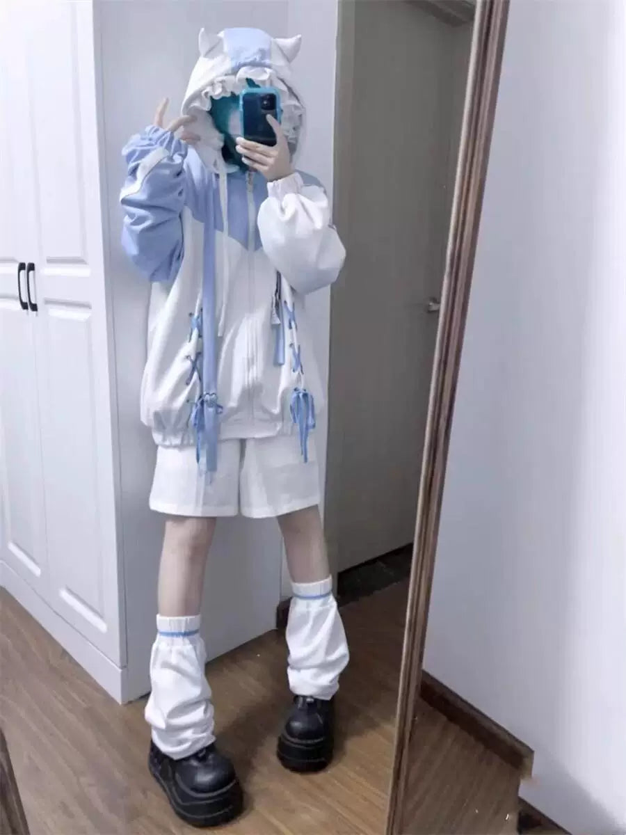 Tenshi Kaiwai Zip-Up Hoodie, Lace-Up 45461:850207