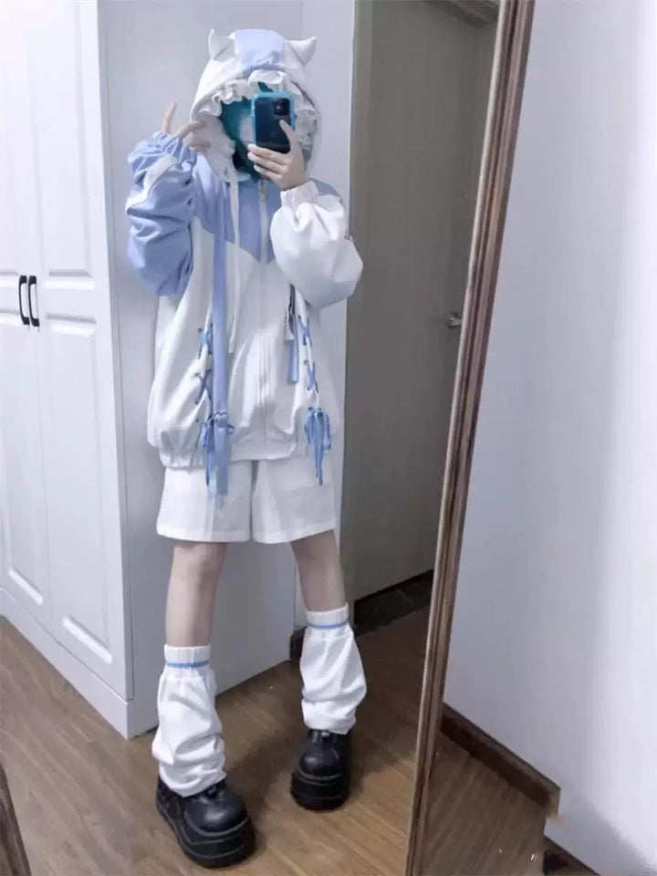 Tenshi Kaiwai Zip-Up Hoodie, Lace-Up 45461:850207