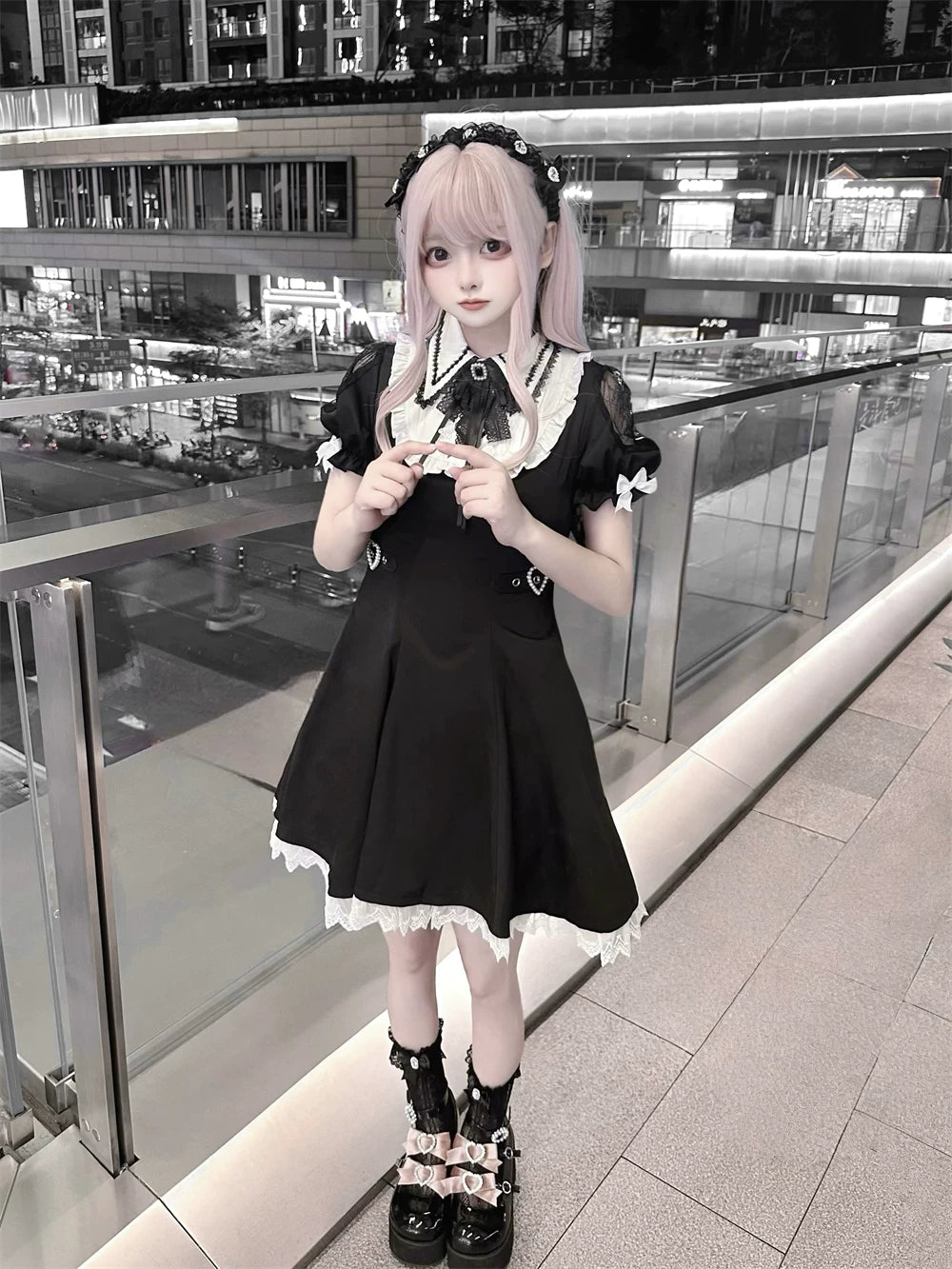 Jirai Kei A-line Dress, Black & White Color Block 45583:855100