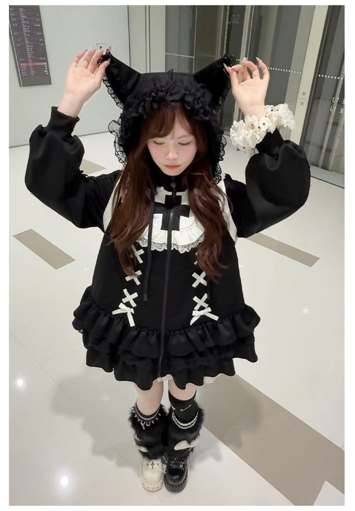 Jirai Kei Hoodie Jacket with Detachable Animal Ears & Doll Bag 42491:741977