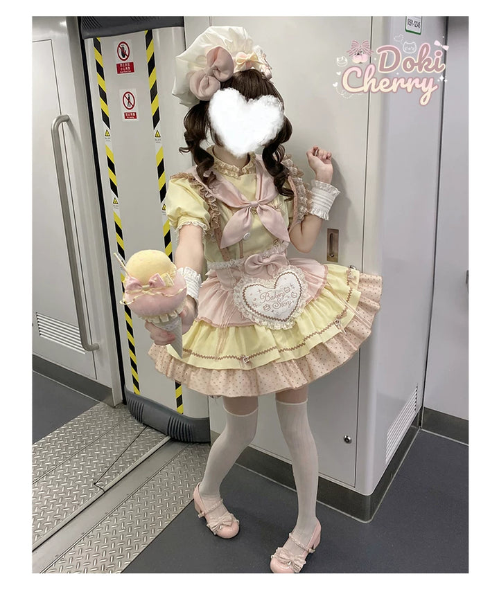 Kawaii Lolita Baker-Inspired Blouse, Suspender Skirt 44466:809197