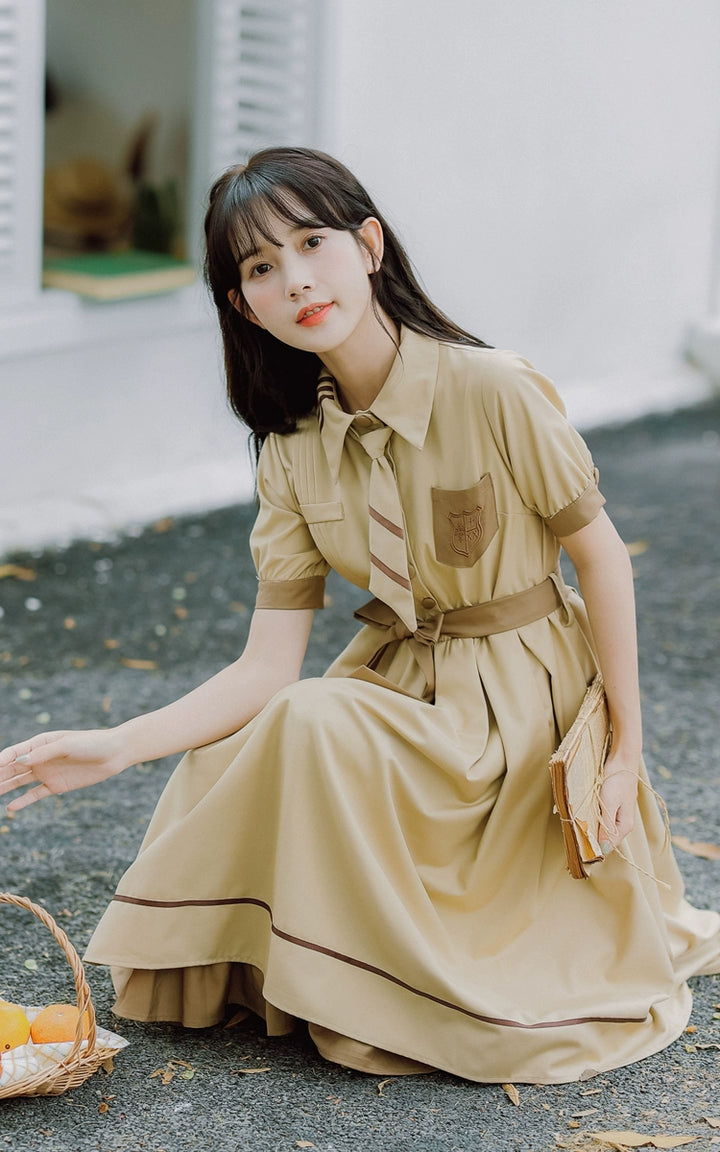 Preppy JK Uniform Dress A-line Princess Dress With Cape Multicolor 42437:760975