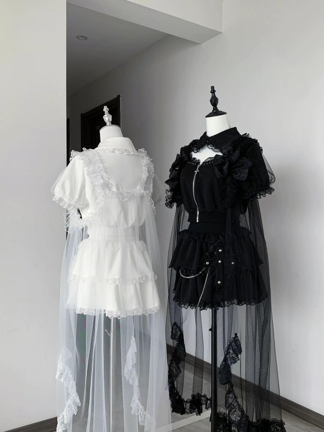 Jirai Kei Skirt & Zip-up Top, Tulle Vest 45009:838758