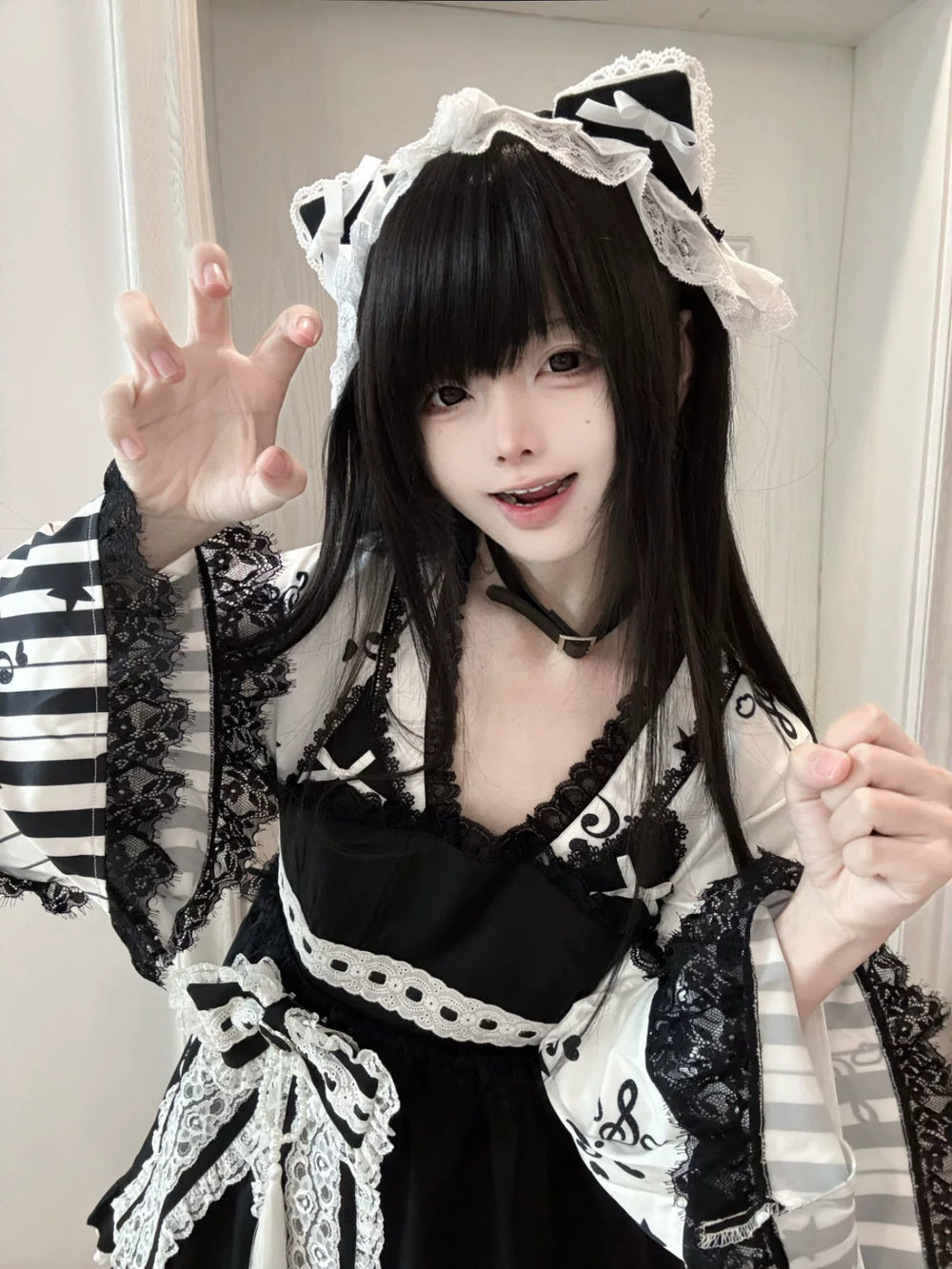 Musical Note Print Yukata Dress, Cat Ear Hairband 44946:831226