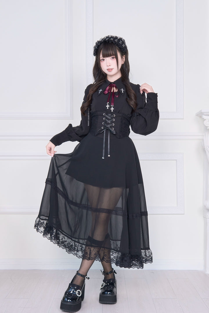 Waist Cincher Designed Jirai Kei Long Skirt 43941:789835
