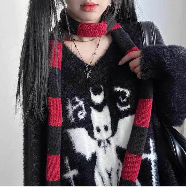 Yami Kawaii Sweater Devil Cat Black Loose Warm Top 39738:640324