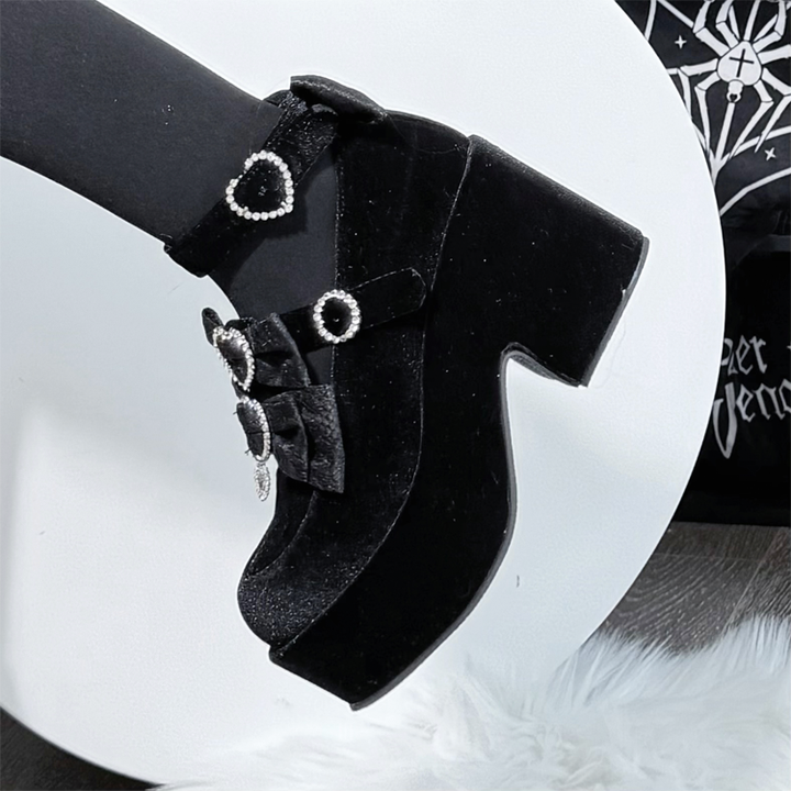 Jirai Kei Chunky Heel Platform Shoes, Glittering Rhinestone 44217:800450