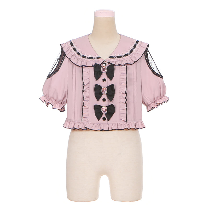 Jirai Kei Light Pink Beige Blouse With Lace Sailor Collar (M S) 22500:324352 (M S) 22500:324352