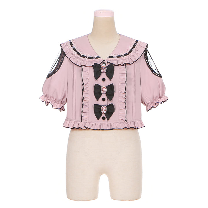 Jirai Kei Light Pink Beige Blouse With Lace Sailor Collar (M S) 22500:324352