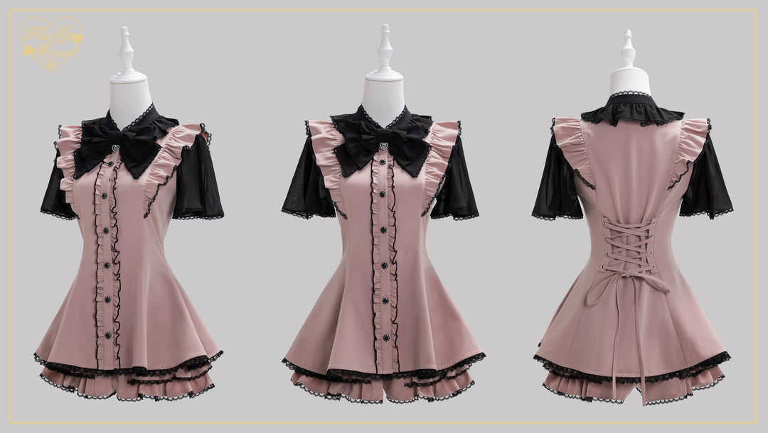 Jirai Kei Button Closure Dress Set Up, Chiffon Sleeves 45390:846544