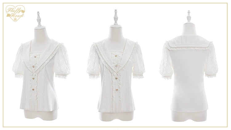 Lace Sailor Collar Jirai Kei Blouse, Heart Buttons (2XL L M S XL) 43586:780417