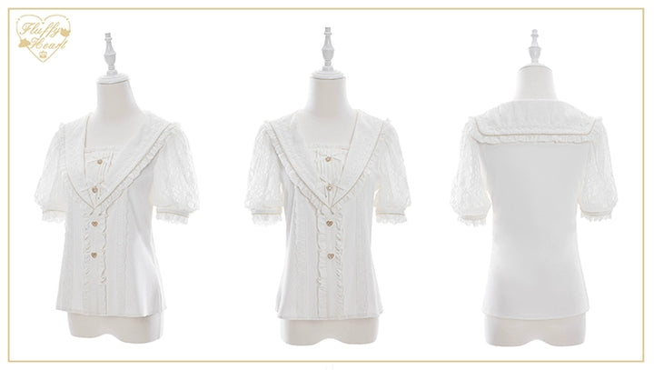Lace Sailor Collar Jirai Kei Blouse, Heart Buttons (2XL L M S XL) 43586:780417