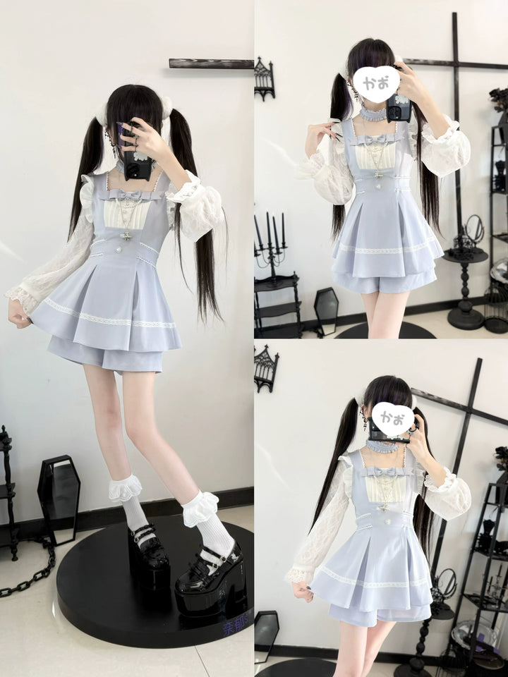 Ryousangata Lace Sleeves Dress, Pintucks and Pearl Chain 45103:834970