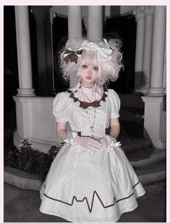 Old School Lolita Striped Dress, Cross Apron (M) / L M S XL) 45136:836800