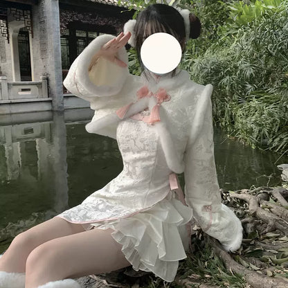 Spicy Girl Chinese Cheongsam Black White Dress 29526:469030