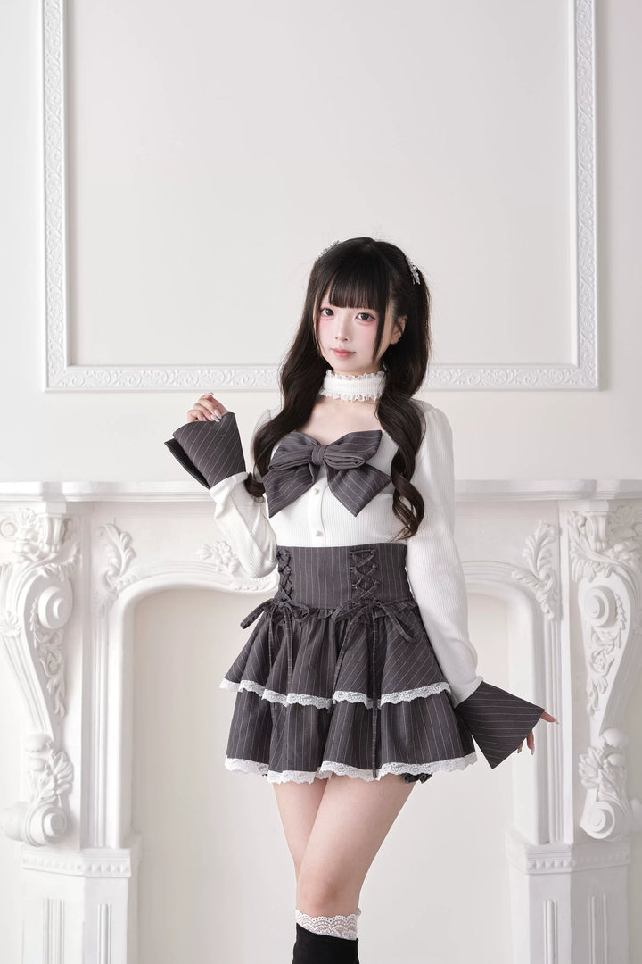 Jirai Kei Knit Top, Choker-Style Neck and Flared Sleeves 44686:818926