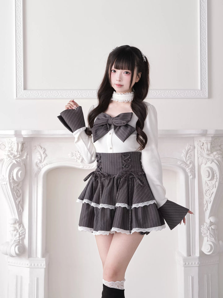 Jirai Kei Knit Top, Choker-Style Neck and Flared Sleeves 44686:818943