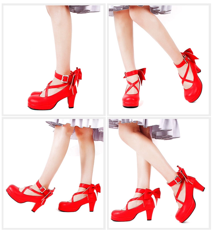 Lolita Shoes Round Toe Bow Tie High Heel Shoes Multicolor 31798:369958 31798:369958