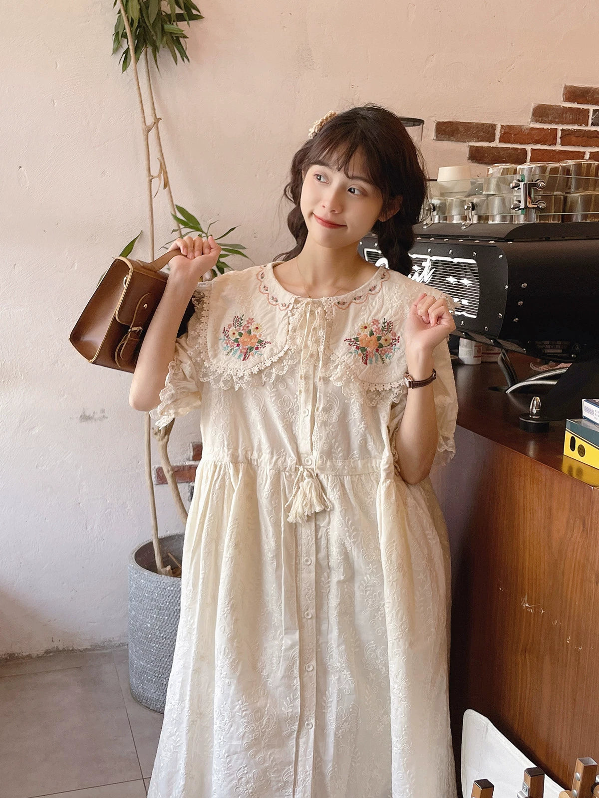 Mori Kei Dress Cottagecore Dress Short Sleeve Dress 36212:524224