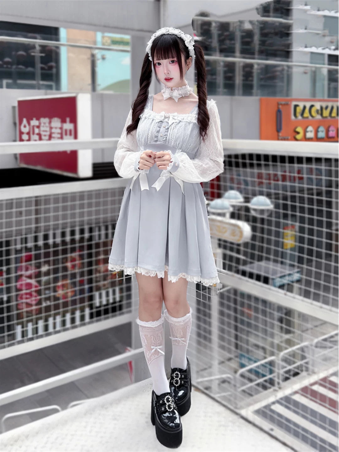 Ryousangata Lace Long Sleeve Dress, Square Neckline 45580:853925