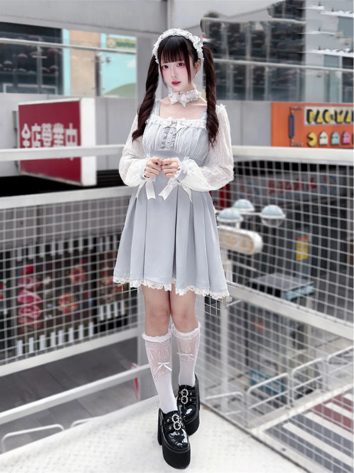 Ryousangata Lace Long Sleeve Dress, Square Neckline 45580:853925