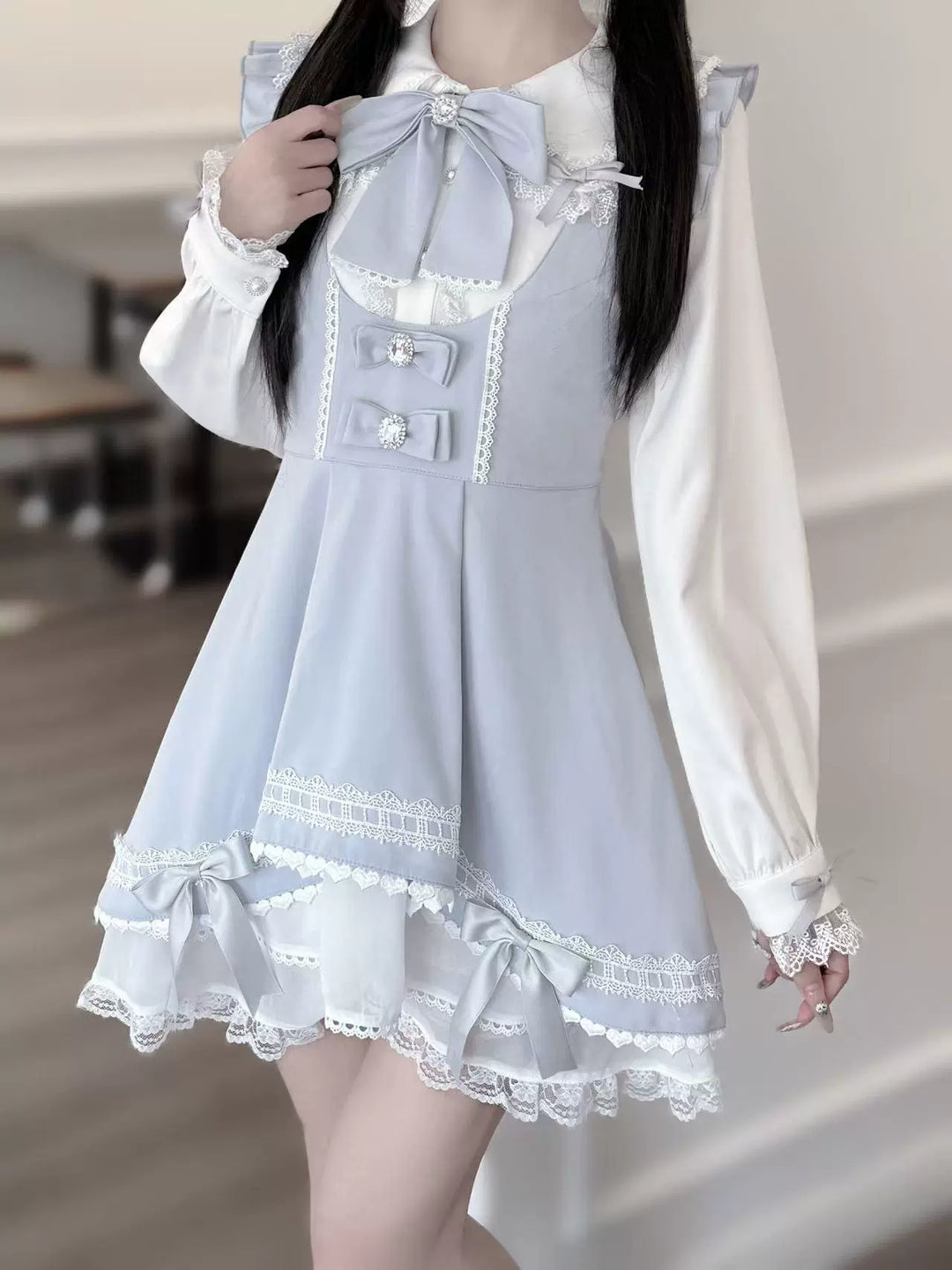 Jirai Kei Dress Set Bunny Ear Blouse Suspender Skirt Set (L M S XS) 41440:698838