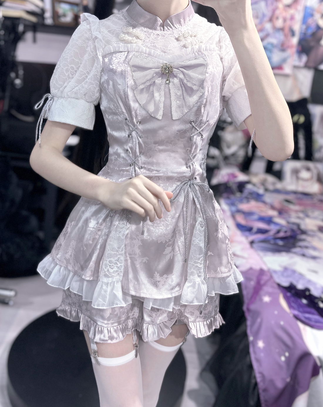 Jirai Kei Dress Set Chinese Style Lace Suit Short Sleeve Dress (L M S XL) 35598:500482