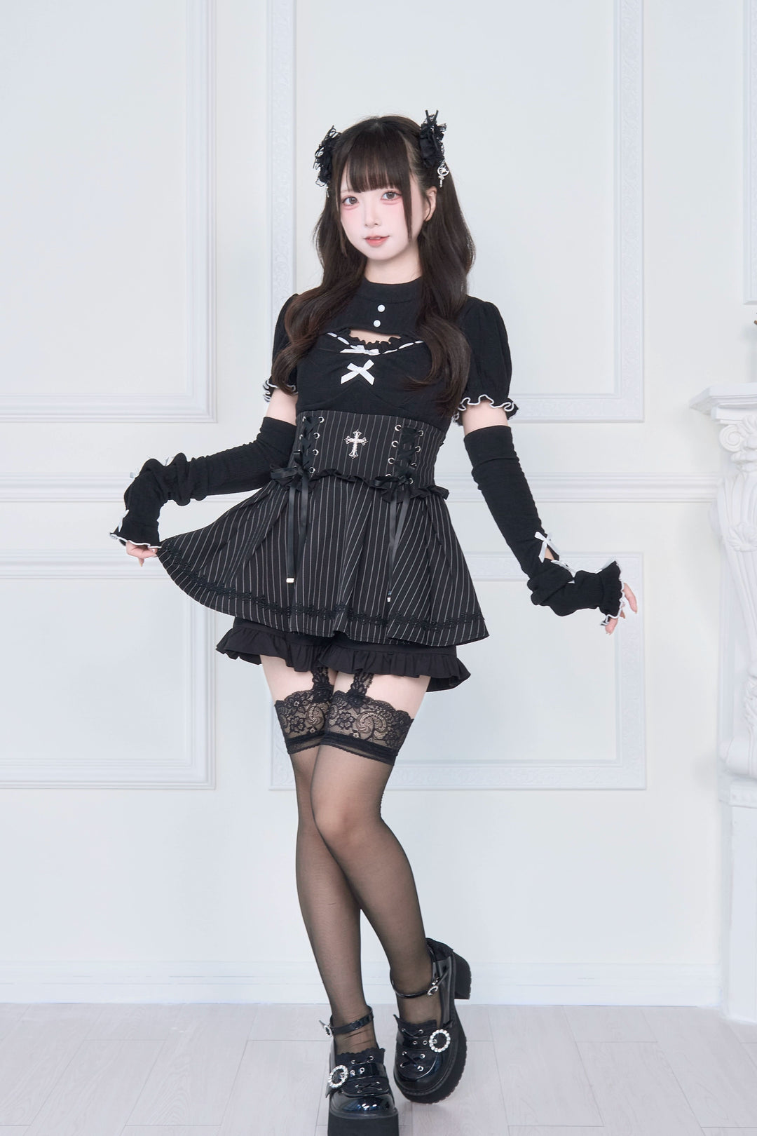 Jirai Kei Knitted Top, High Waist Skirt (L M S) 43806:786169