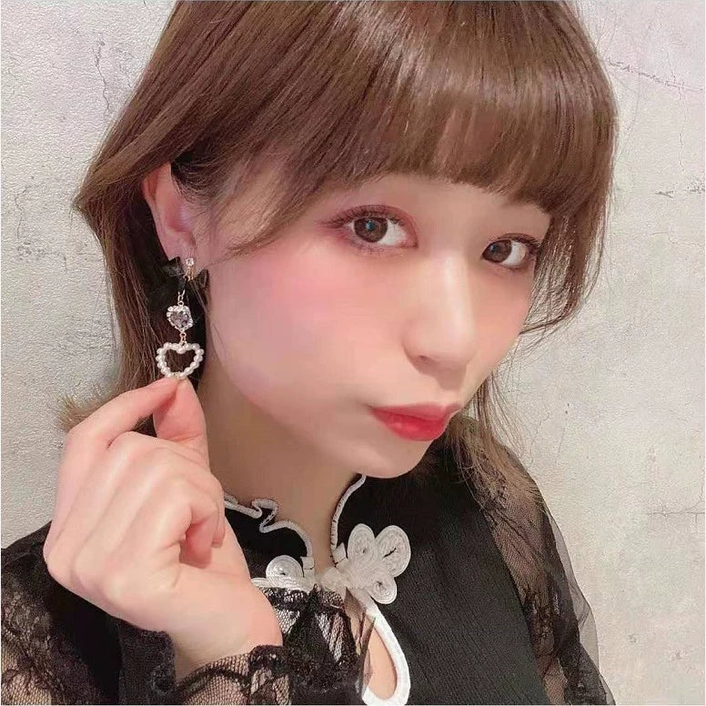 Jirai Kei Earrings Pearl Ear Clips 925 Silver Ear Studs 38104:582890