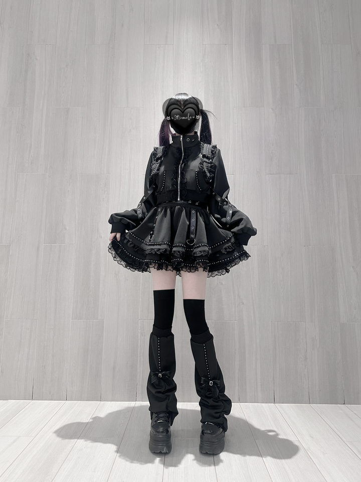 Punk Jacket and Skirt, Cross Zipper and Studs 45649:858250