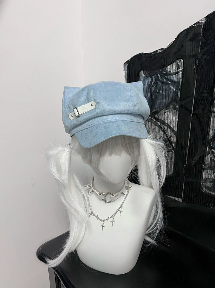 Jirai Kei Hat Blue Black Detachable Wings Cat Ear Beret 40038:649662